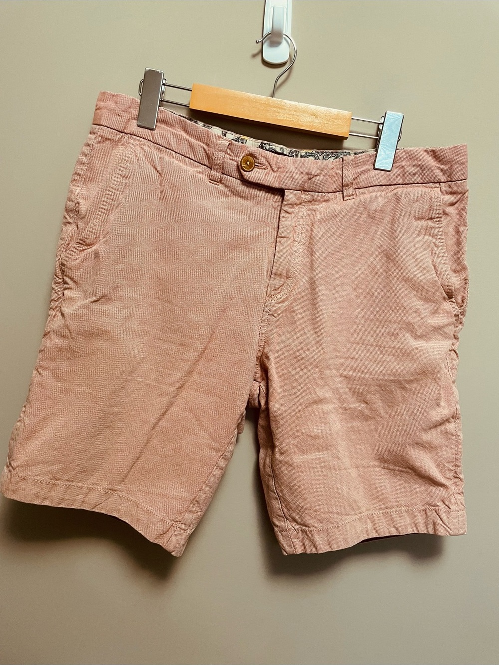 Ted Baker London Salmon Peach Cotton Flat Front Shorts Men’s 34